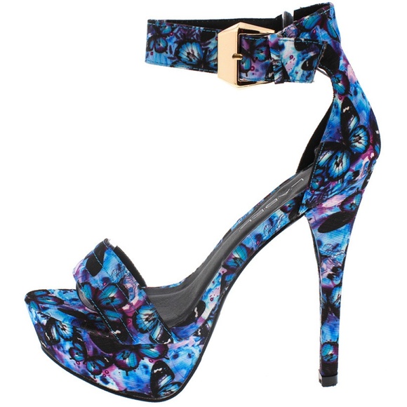 C Label Shoes - Dana Faux Silk Blue Butterfly Platform Heels C Label Shoes - Dana Faux Silk Blue Butterfly Platform Heels